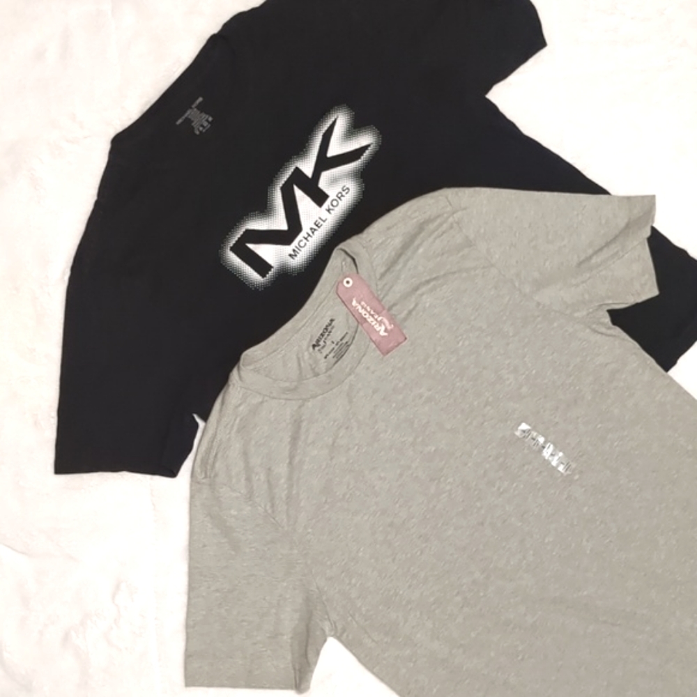 Lot 2 Tshirts Michael Kors GUC Arizona NWT Men's S/M Gray Black Graphic Cotton